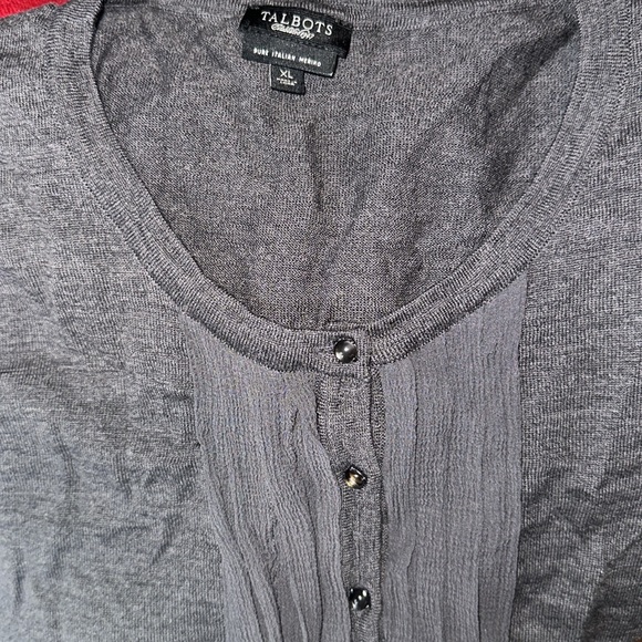 Talbots Cardigan 100% Italian Merino W/Silk Ruffle Detail Cat Eye Buttons SZ XL - Picture 6 of 8